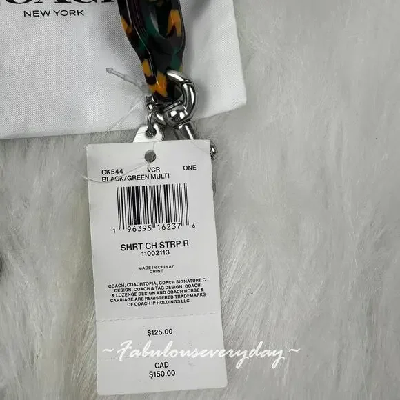 Coach COACHTOPIA Short Chain Strap In Recycled Resin Black/Green Multi Ck544 NWT - Picture 5 of 6